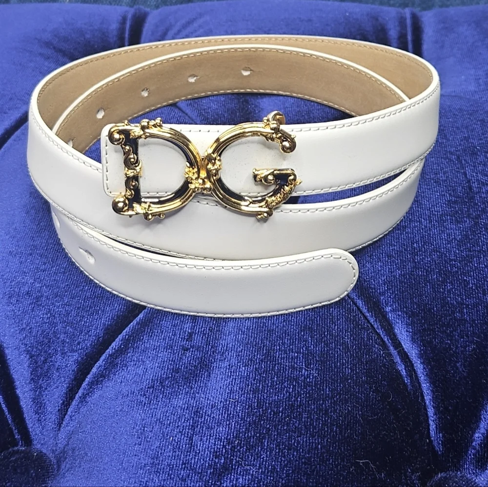 DOLCE & GABBANA Baroque Logo Leather Belt In White Calf Leather - Picture 4 of 13